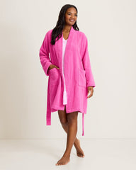 Terry Long-Sleeve Short Robe - Bright Pink