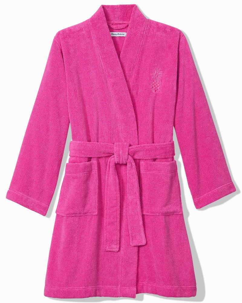 Terry Long-Sleeve Short Robe - Bright Pink