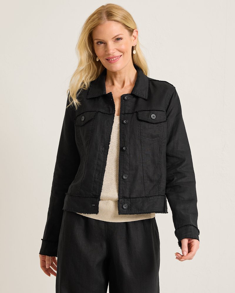 Two Palms Linen Raw-Edge Jacket - Black