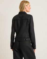 Two Palms Linen Raw-Edge Jacket - Black