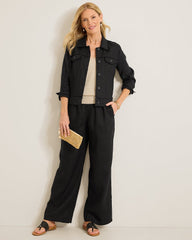 Two Palms Linen Raw-Edge Jacket - Black