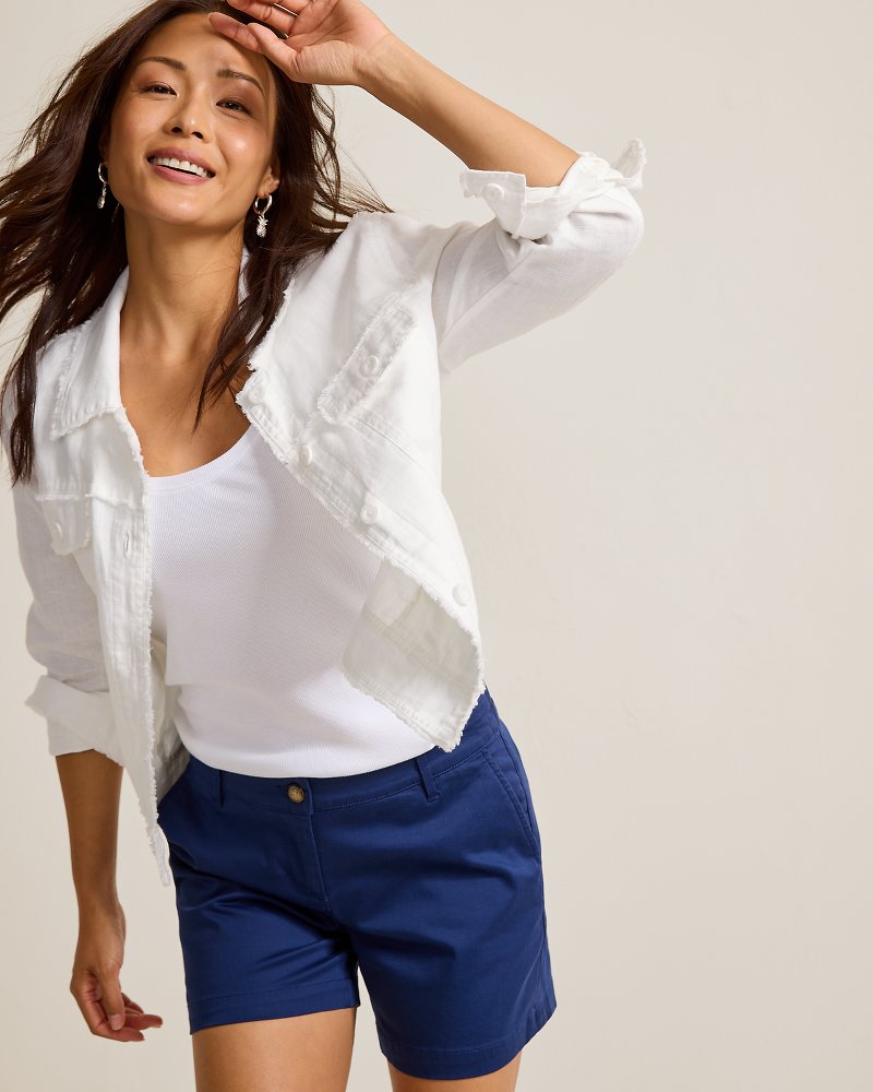 Two Palms Linen Raw-Edge Jacket - White
