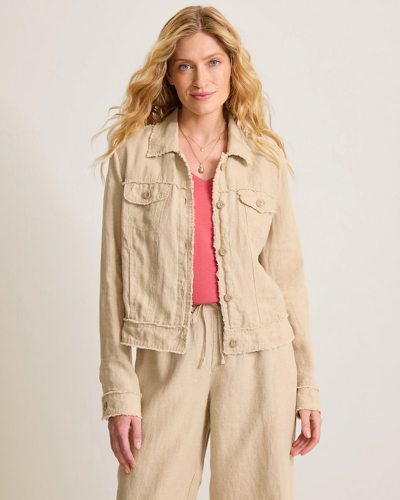 Two Palms Linen Raw-Edge Jacket - Natural