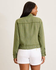 Two Palms Linen Raw-Edge Jacket - Dark Fern