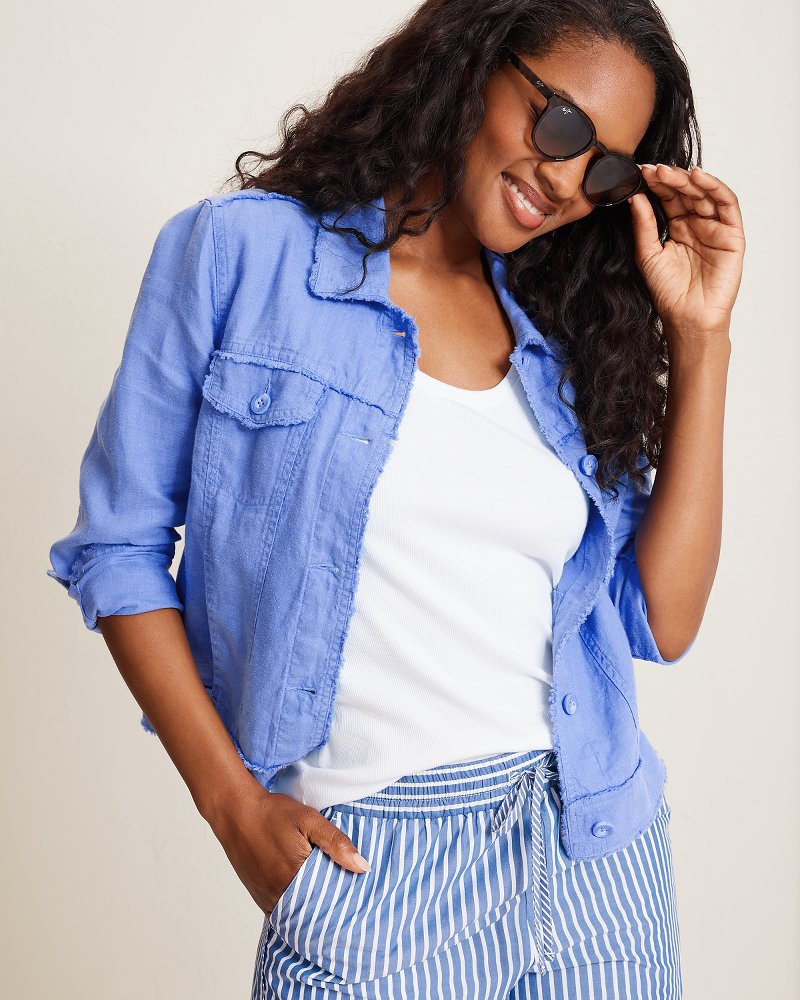 Two Palms Linen Raw-Edge Jacket - Blue Cove