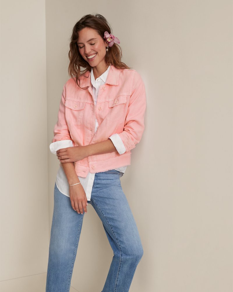 Two Palms Linen Raw-Edge Jacket - Light Salmon
