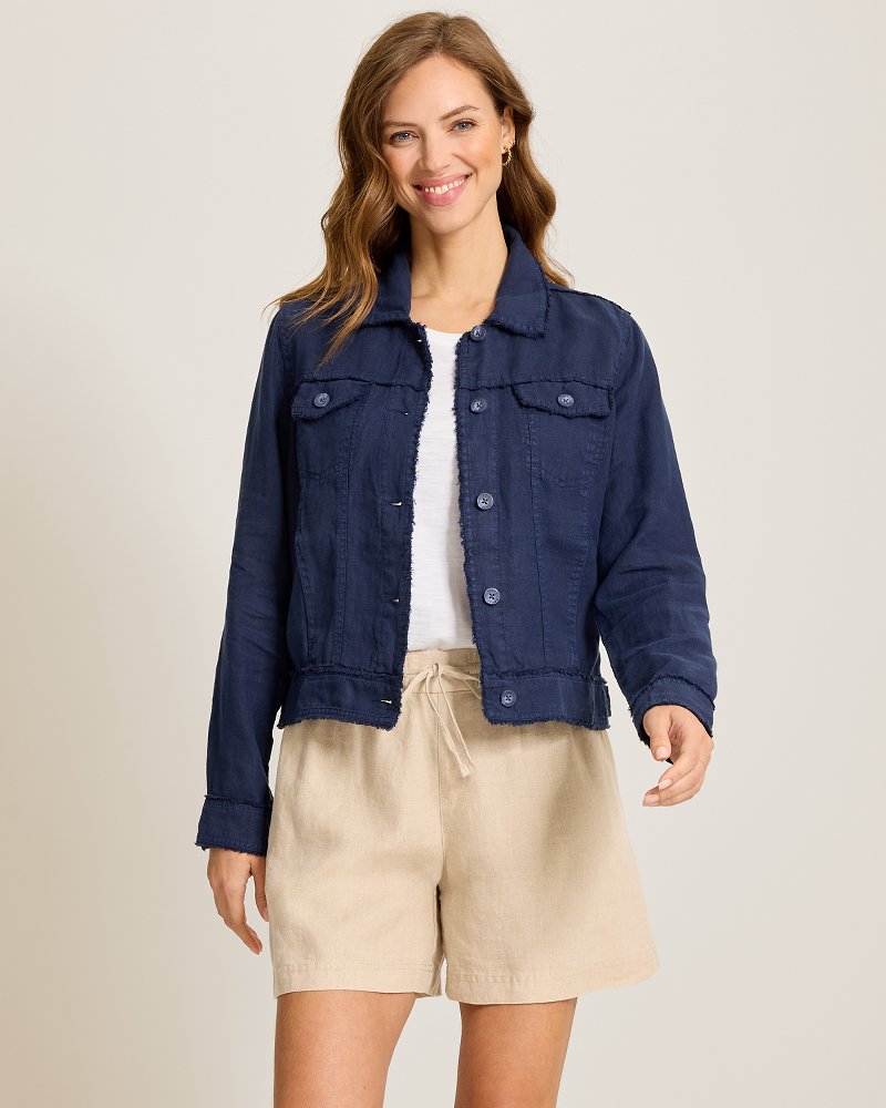 Two Palms Linen Raw-Edge Jacket - Coastline
