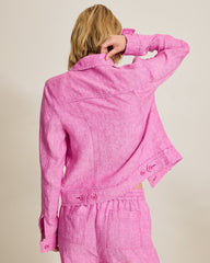Two Palms Linen Raw-Edge Jacket - Very Berry