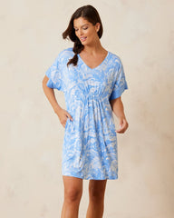 Short V-Neck Sleep Caftan - Clear Sky Blue