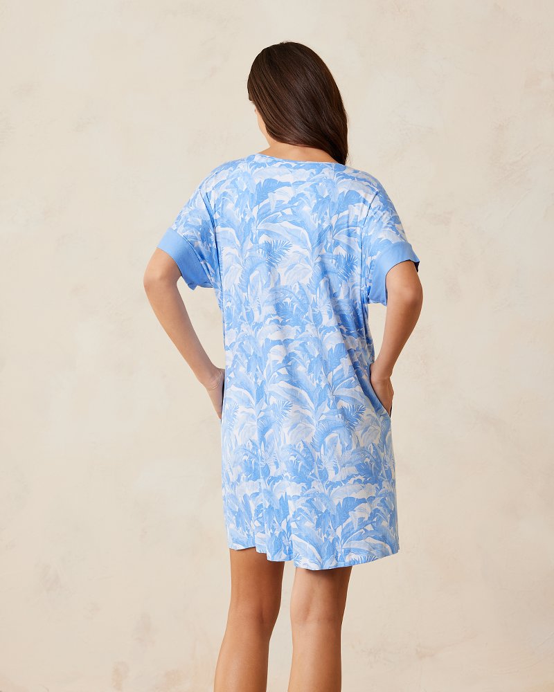 Short V-Neck Sleep Caftan - Clear Sky Blue