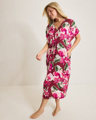 Satin Maxi Sleep Caftan - Fuchsia Pink