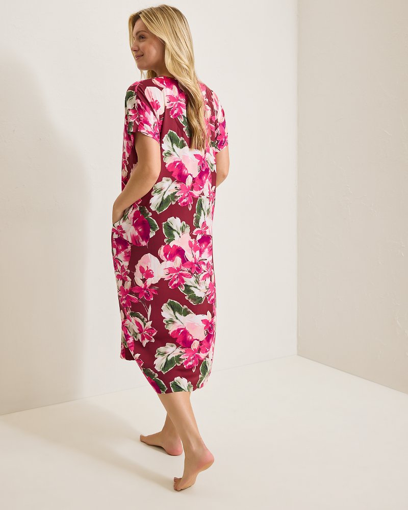 Satin Maxi Sleep Caftan - Fuchsia Pink