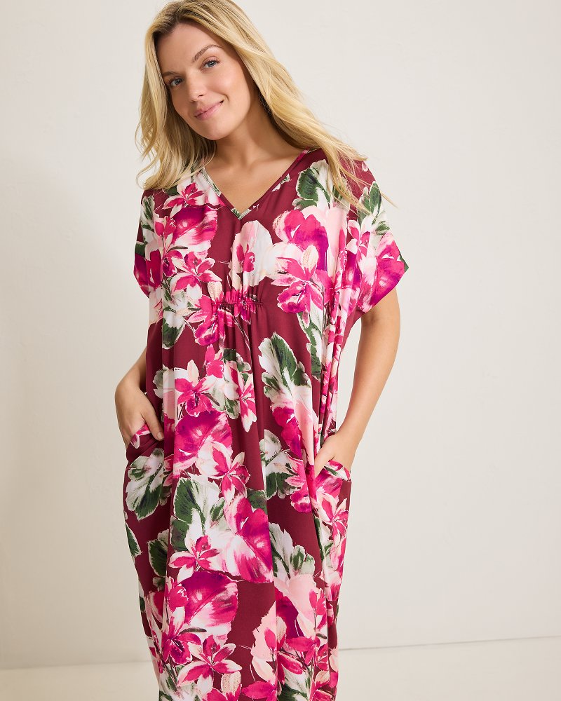 Satin Maxi Sleep Caftan - Fuchsia Pink