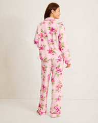 Woven Sateen Long-Sleeve Top &amp; Pants Pajama Set - Chalk Pink