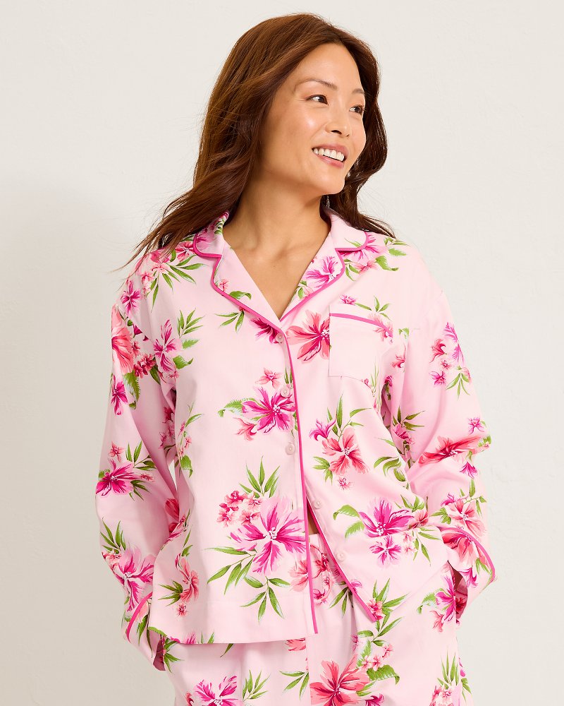 Woven Sateen Long-Sleeve Top &amp; Pants Pajama Set - Chalk Pink