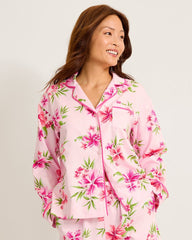 Woven Sateen Long-Sleeve Top &amp; Pants Pajama Set - Chalk Pink