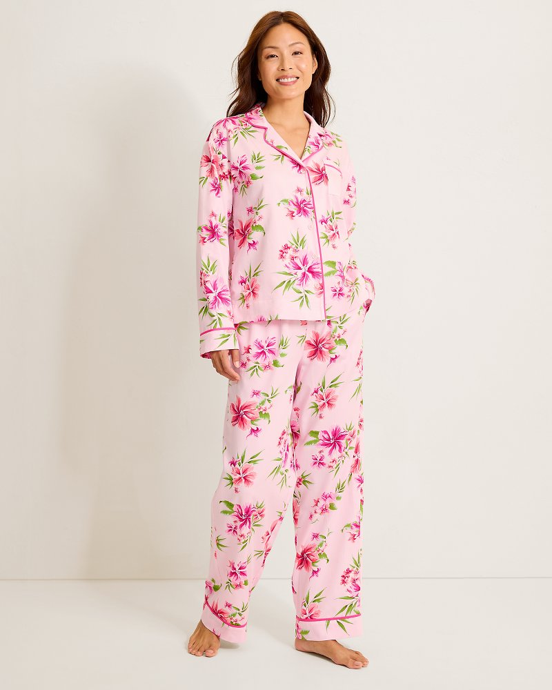 Woven Sateen Long-Sleeve Top &amp; Pants Pajama Set - Chalk Pink