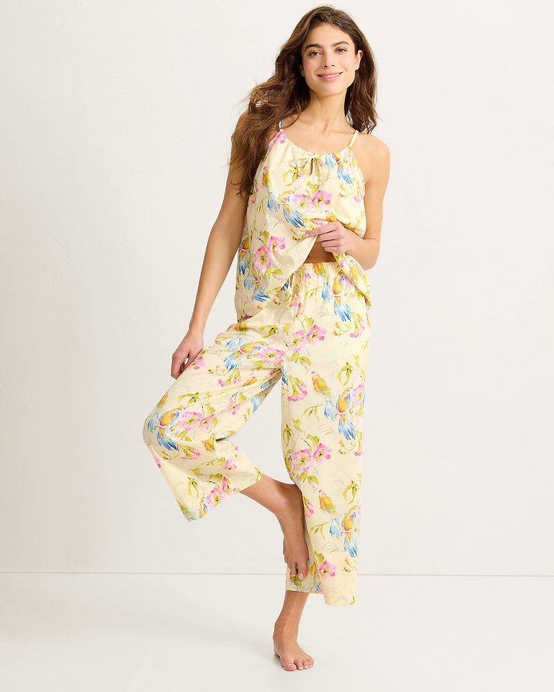 Lawn Tank Top &amp; Cropped Pants Pajama Set - Pale Yellow