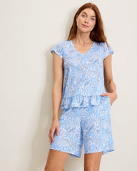 Jersey Cap-Sleeve T-Shirt &amp; Bermuda Shorts Pajama Set - Linen Sky