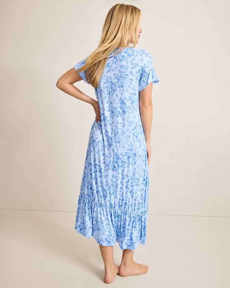 Jersey Short-Sleeve Maxi Sleep Dress - Big Sky Blue