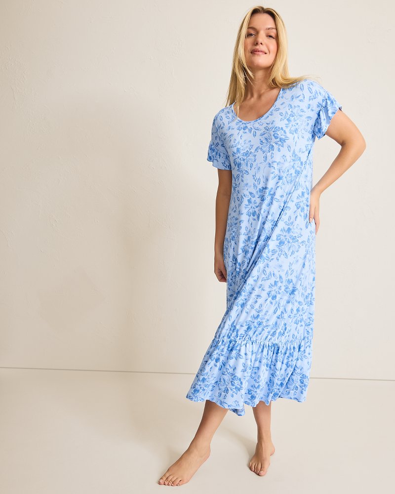 Jersey Short-Sleeve Maxi Sleep Dress - Big Sky Blue
