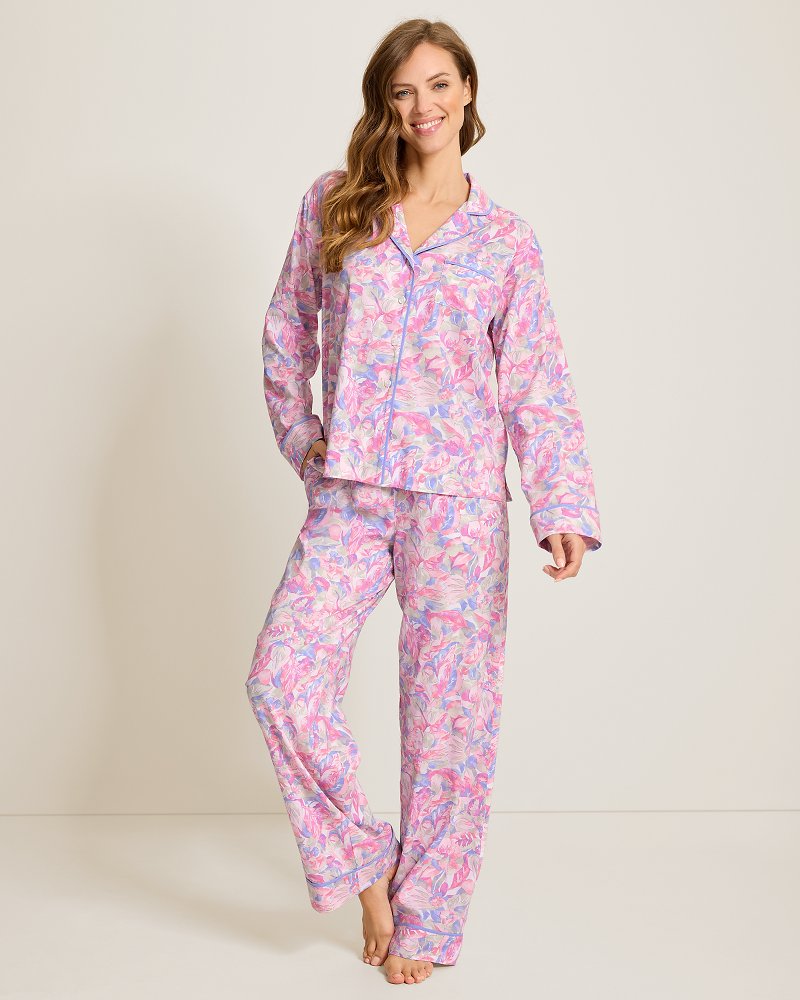 Woven Long-Sleeve Top &amp; Pants Pajama Set - Multicolor