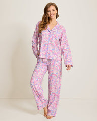 Woven Long-Sleeve Top &amp; Pants Pajama Set - Multicolor