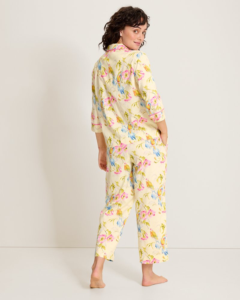 Lawn 3/4-Sleeve Top &amp; Cropped Pants Pajama Set - Pale Yellow