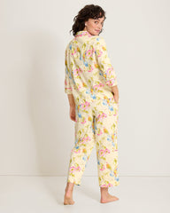 Lawn 3/4-Sleeve Top &amp; Cropped Pants Pajama Set - Pale Yellow