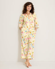 Lawn 3/4-Sleeve Top &amp; Cropped Pants Pajama Set - Pale Yellow