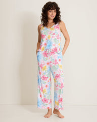 Jersey V-Neck Tank Top &amp; Cropped Pants Pajama Set - Pink Carnation