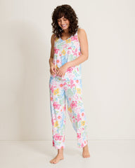 Jersey V-Neck Tank Top &amp; Cropped Pants Pajama Set - Pink Carnation