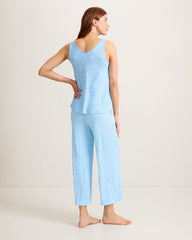 Jersey V-Neck Tank Top &amp; Cropped Pants Pajama Set - Breeze Blue