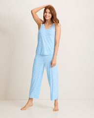 Jersey V-Neck Tank Top &amp; Cropped Pants Pajama Set - Breeze Blue