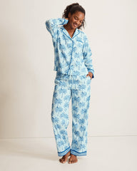 Lawn Long-Sleeve Top &amp; Pants Pajama Set - Fresh Aqua