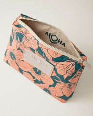 Aloha Collection Flor Del Mar Small Pouch - Dark Teal/Peachy