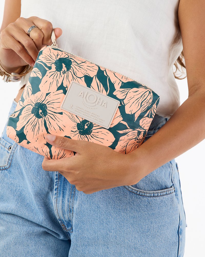 Aloha Collection Flor Del Mar Small Pouch - Dark Teal/Peachy
